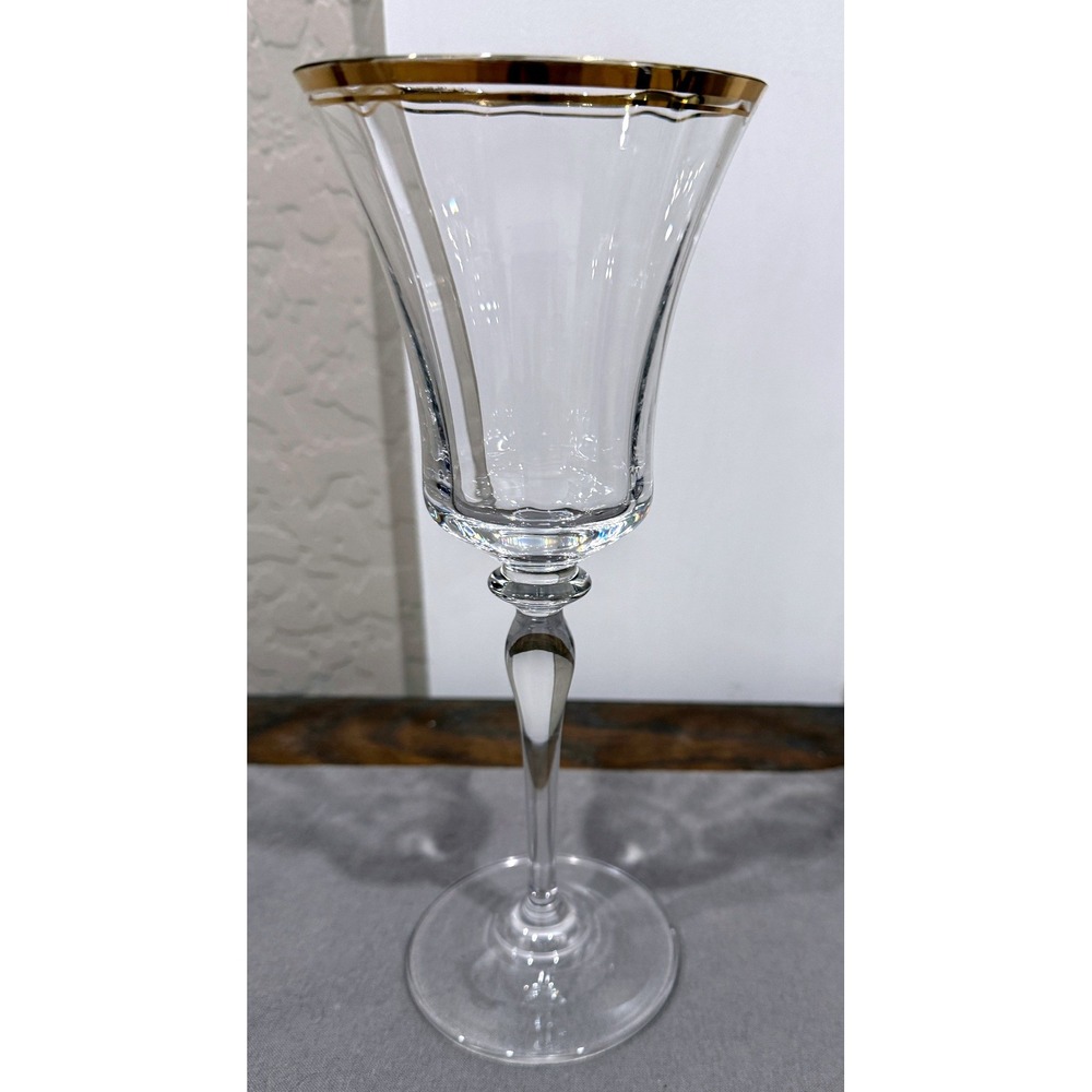 Vintage Mikasa Jamestown Gold Rimmed Crystal Water/Wine Glass, 9.5"-B